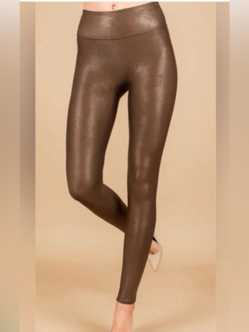 SPANX Brown Faux Leather High-Waisted Leggings – XL